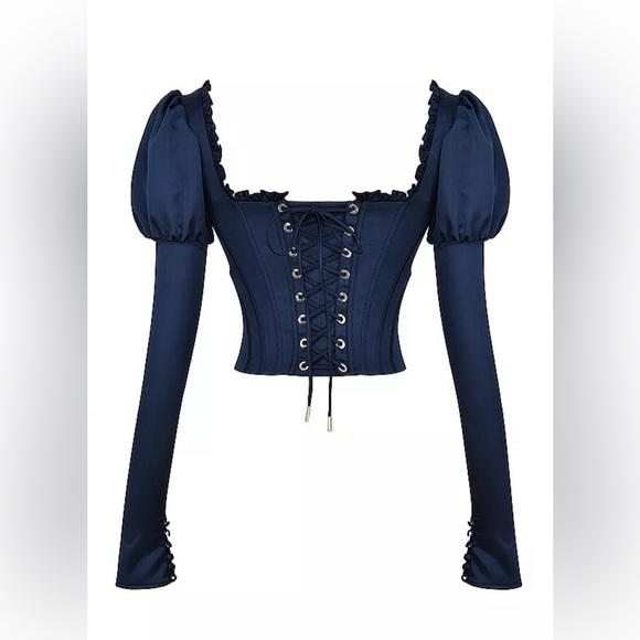 Navy Puff Sleeve Corset/Size S $149 House of CB NWOT - Picture 4 of 9